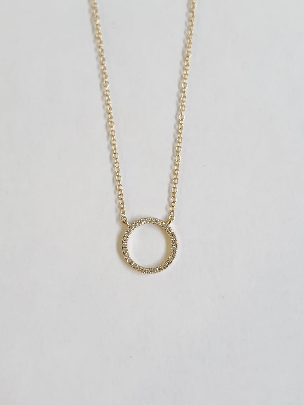 14k Yellow Gold Pave Diamond Circle Necklace