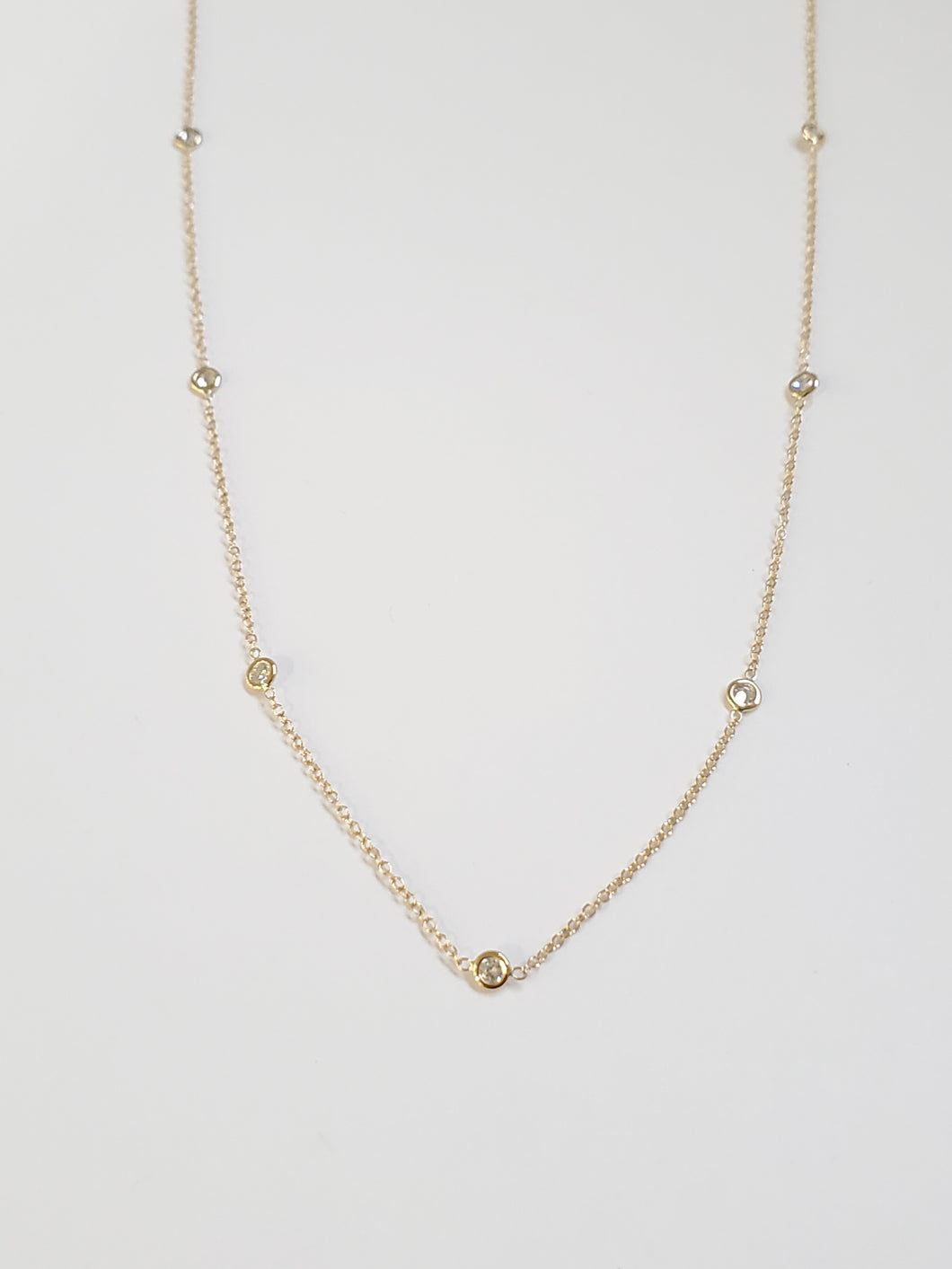 14k Yellow Gold Bezel Set Diamond Station Necklace (I9765)0