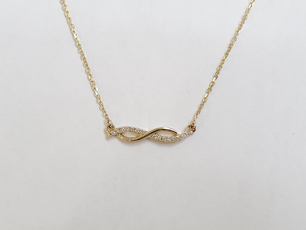 14k Yellow Gold Diamond Elongated Infinity Necklace (I9744)