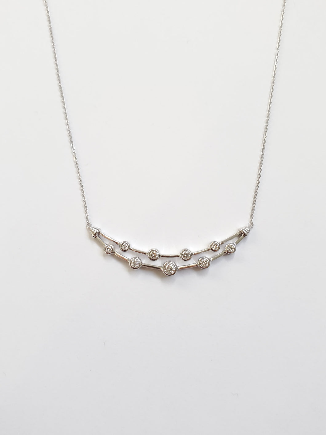 14k Gold Bezel Set Diamond Curved Double Smile Necklace