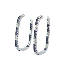 Load image into Gallery viewer, 14k White Gold Diamonds &amp; Sapphires Rectangle Inside Out Hoop Earrings (I9668)
