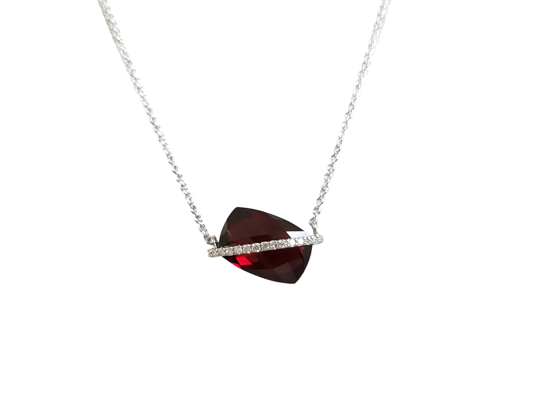 14k White Gold Faceted Garnet & Diamond Satellite Necklace (I9690)