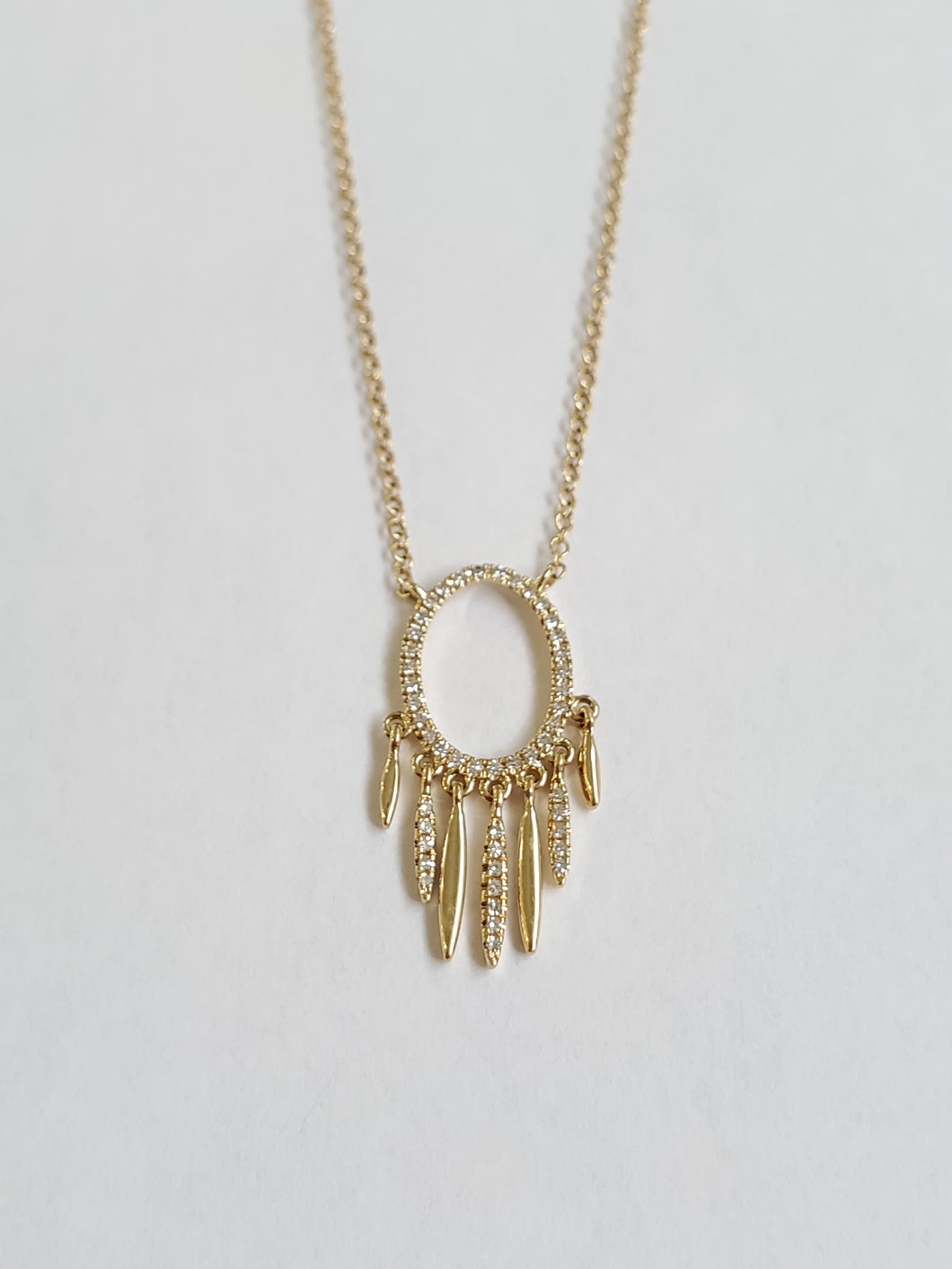 14k Yellow Gold Pave Diamond Circle & Dangle Necklace