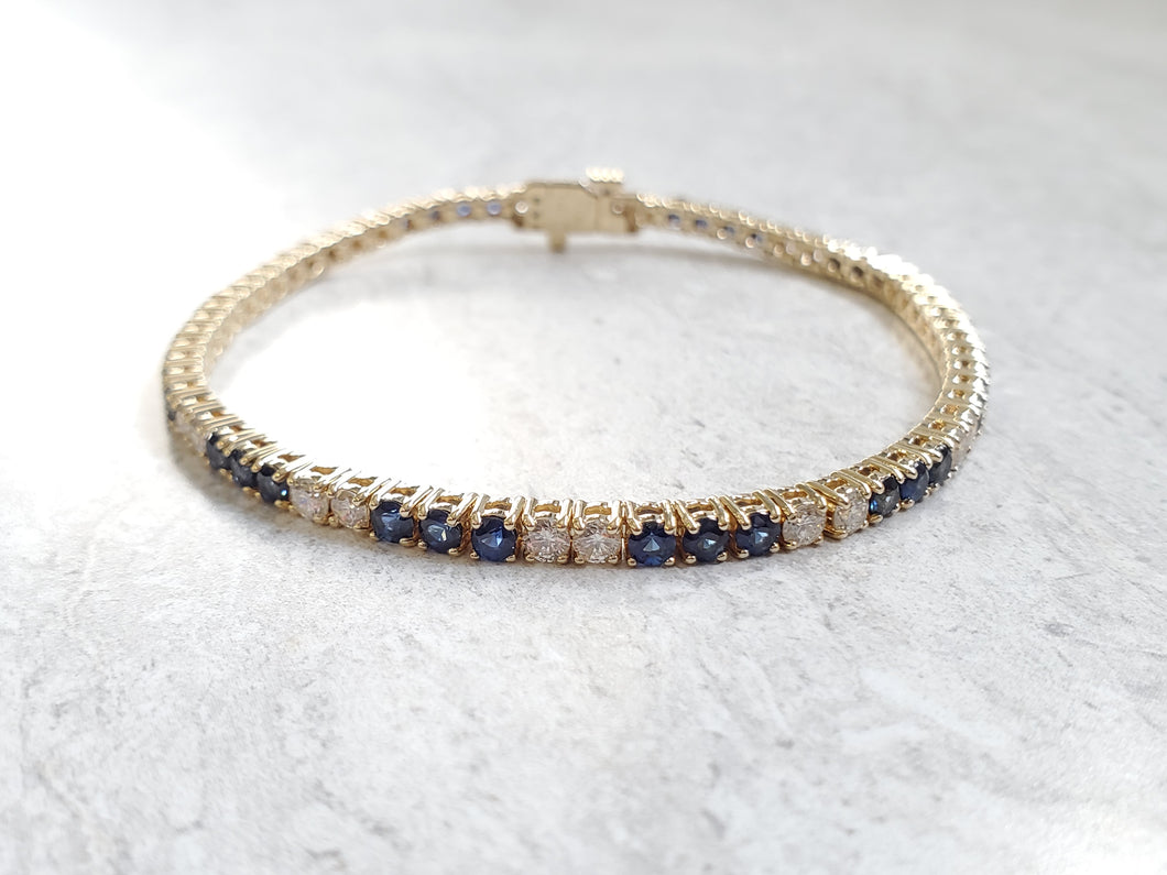 14k Yellow Gold Diamond & Sapphire Tennis Bracelet (I9680)