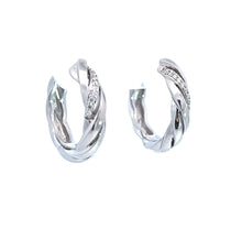 Load image into Gallery viewer, 14k Gold Modern Rope-Style Hoop Earrings w/ Pave Diamond Strand
