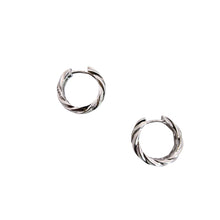 Load image into Gallery viewer, 14k Gold Modern Rope-Style Hoop Earrings w/ Pave Diamond Strand
