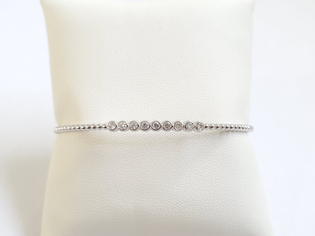 18k White Gold Bezel Set Diamond Flex Cuff Bracelet w/ Magnetic Closure (I9761)