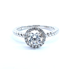 Load image into Gallery viewer, 14k White Gold Rope Style Band w/ Cubic Zirconia Center Stone and Diamond Halo Engagement Ring (I322)
