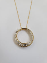 Load image into Gallery viewer, 14k Two Tone Gold Graduating Baguette &amp; Round Diamond Swirl Pendant (I9669)
