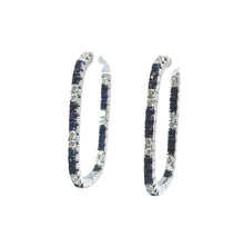 Load image into Gallery viewer, 14k White Gold Diamonds &amp; Sapphires Rectangle Inside Out Hoop Earrings (I9668)
