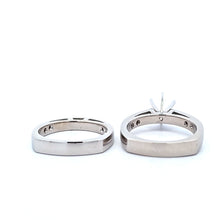 Load image into Gallery viewer, Semi-Mounting 14k White Gold Diamond Milgrain Edged Engagement &amp; Wedding Band Set (I383)
