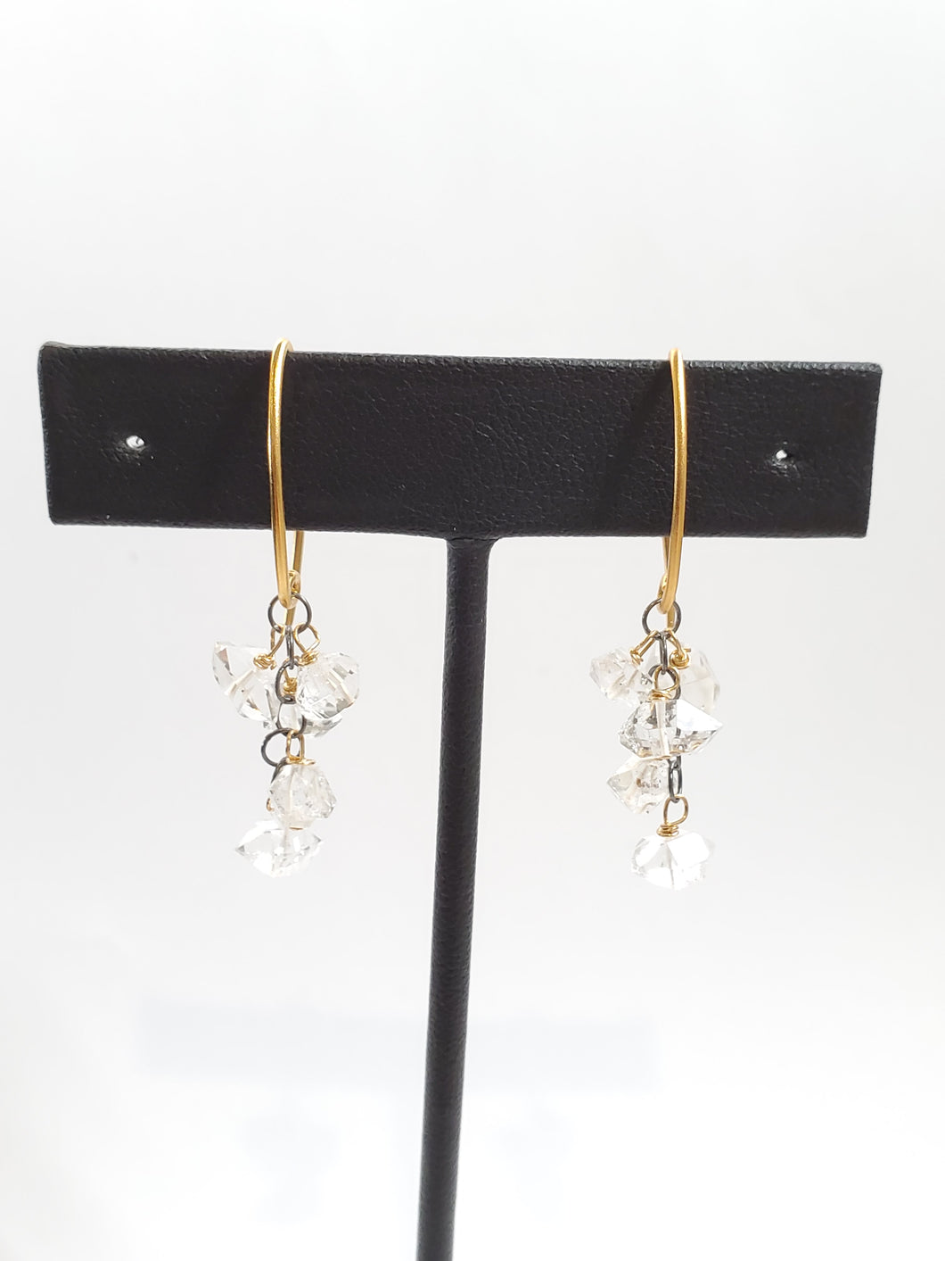 AVF Limited Edition Oxidized Sterling Silver with Gold Filled Accents Herkimer Diamond Cluster Dangle Earrings (SI6926)