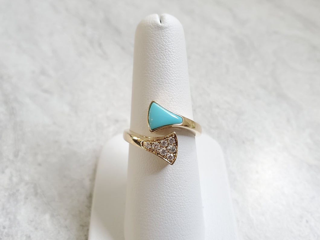 14k Yellow Gold Turquoise & Pave Diamond Wraparound Ring (I9742)