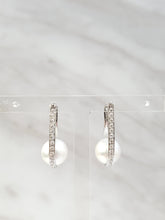 Load image into Gallery viewer, 14k Gold Floating South Sea Pearl U-Shaped Diamond Hoop Earrings
