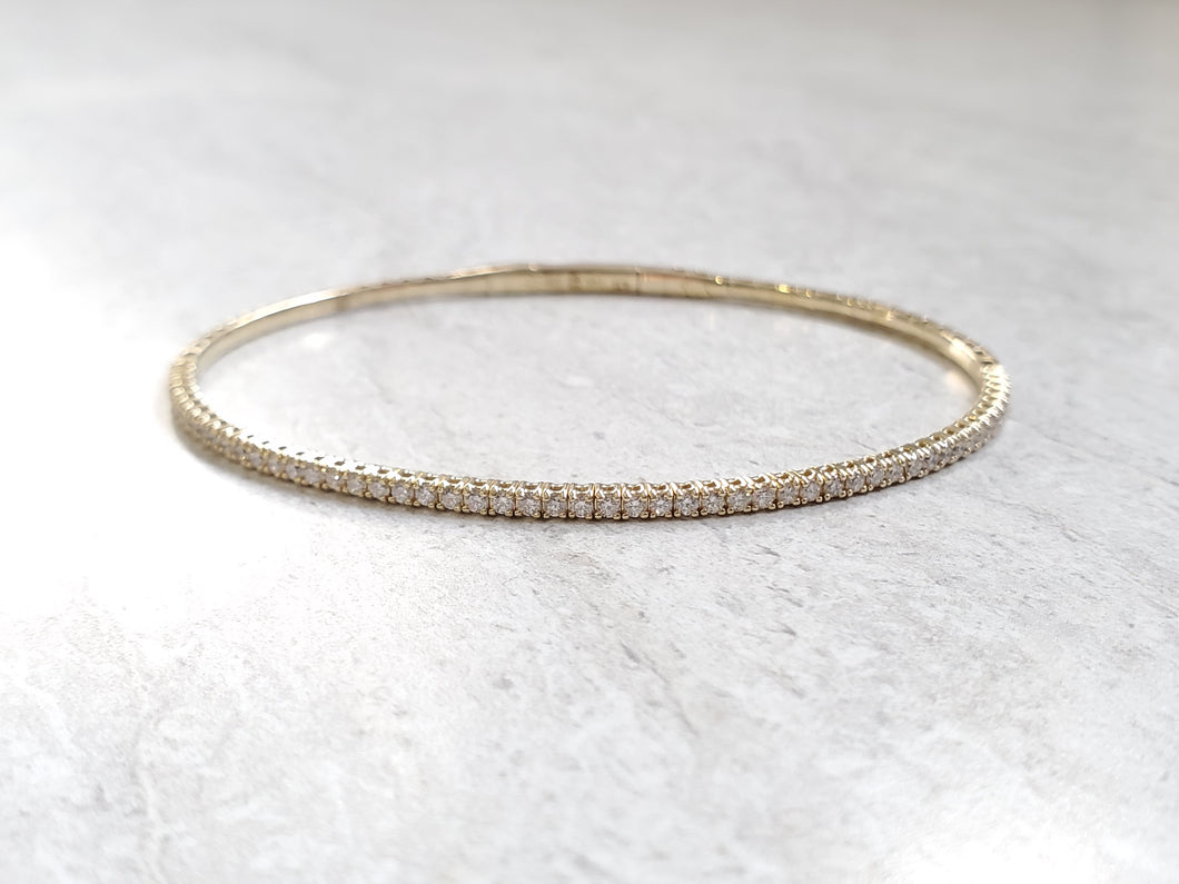 14k Yellow Gold Diamond Tennis Flex Cuff Bangle Bracelet (I9678)