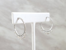 Load image into Gallery viewer, 14k White Gold Bezel &amp; Pave Diamond Hoop Dangle Earrings (I9808)
