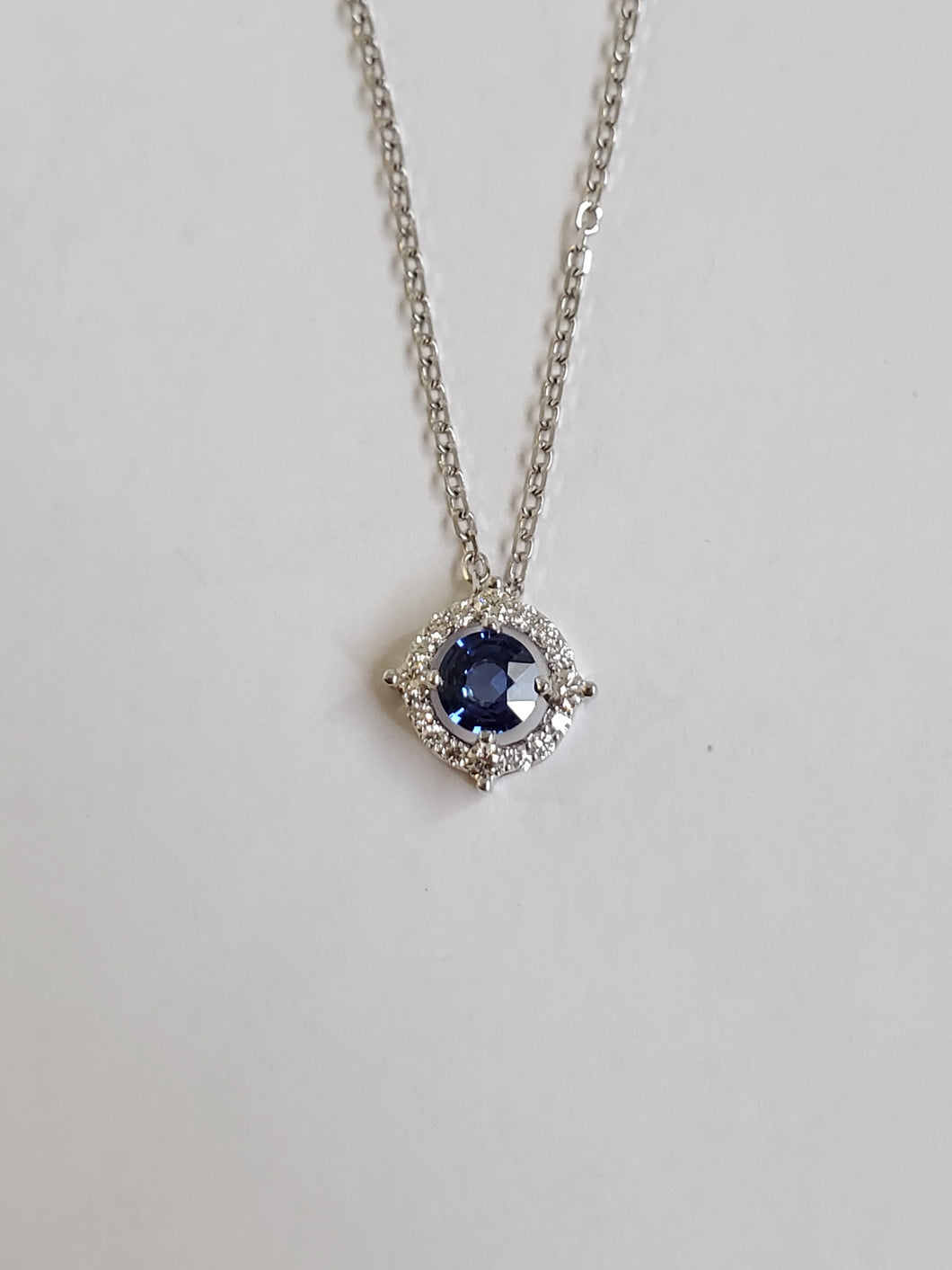 14k White Gold Sapphire & Diamond Pendant (I9769)