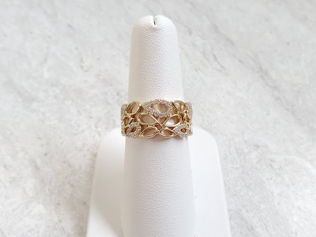 14k Yellow Gold Negative Space Pear-Shaped Diamond Wide Ring (I9808)