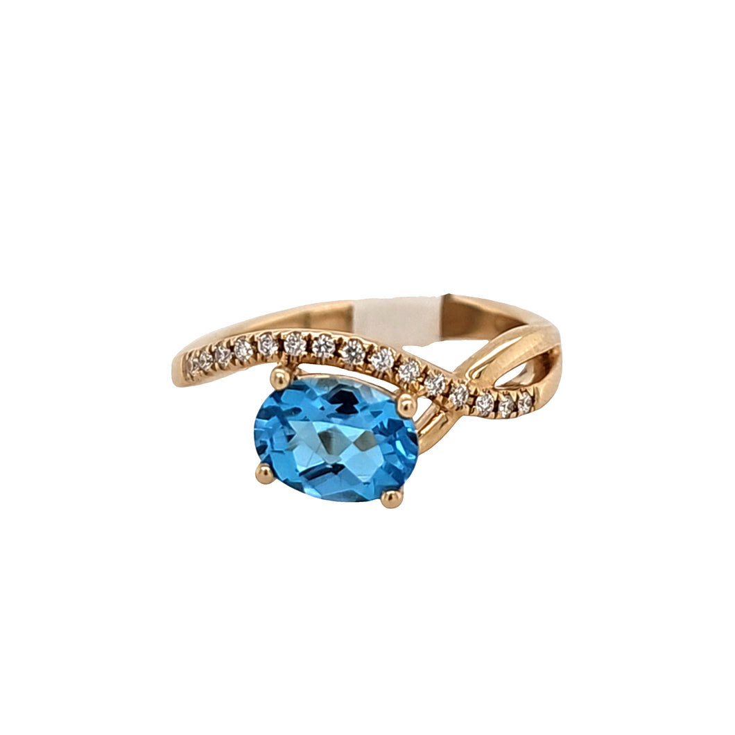 14k Yellow Gold Swiss Blue Topaz & Diamond Ring (I8186)