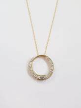 Load image into Gallery viewer, 14k Two Tone Gold Graduating Baguette &amp; Round Diamond Swirl Pendant (I9669)
