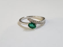 Load image into Gallery viewer, 14k White Gold Oval Emerald &amp; Diamond Crossover Ring
