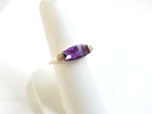 Load image into Gallery viewer, 14k Yellow Gold Checkerboard Faceted Amethyst &amp; Pave Diamond Accent Ring (I9740)
