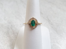Load image into Gallery viewer, 14k Yellow Gold Oval Emerald Negative Space Diamond Halo Ring (I9809)
