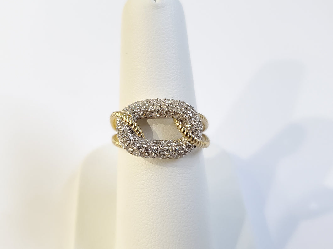 14k Yellow Gold Pave Diamond Twisted Link Rope Style Interlocking Ring