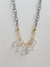 Load image into Gallery viewer, AVF Limited Edition Oxidized Sterling Silver with Gold Filled Accents Herkimer Diamond 5 Stone Dangle Necklace (SI6925)
