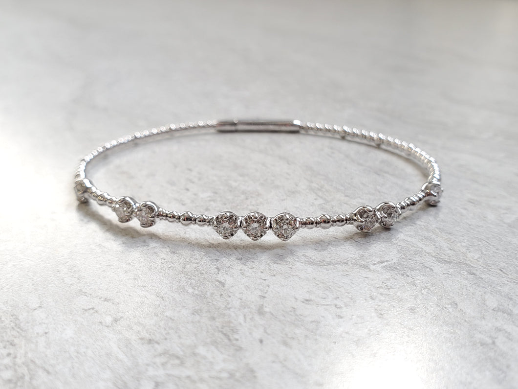 14k Gold Prong-Set Diamond Beaded Flex Cuff Bracelet