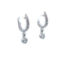 Load image into Gallery viewer, 14k Gold Bezel Set Diamond Drop Huggie Earrings

