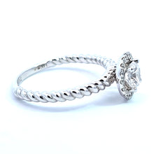 Load image into Gallery viewer, 14k White Gold Rope Style Band w/ Cubic Zirconia Center Stone and Diamond Halo Engagement Ring (I322)
