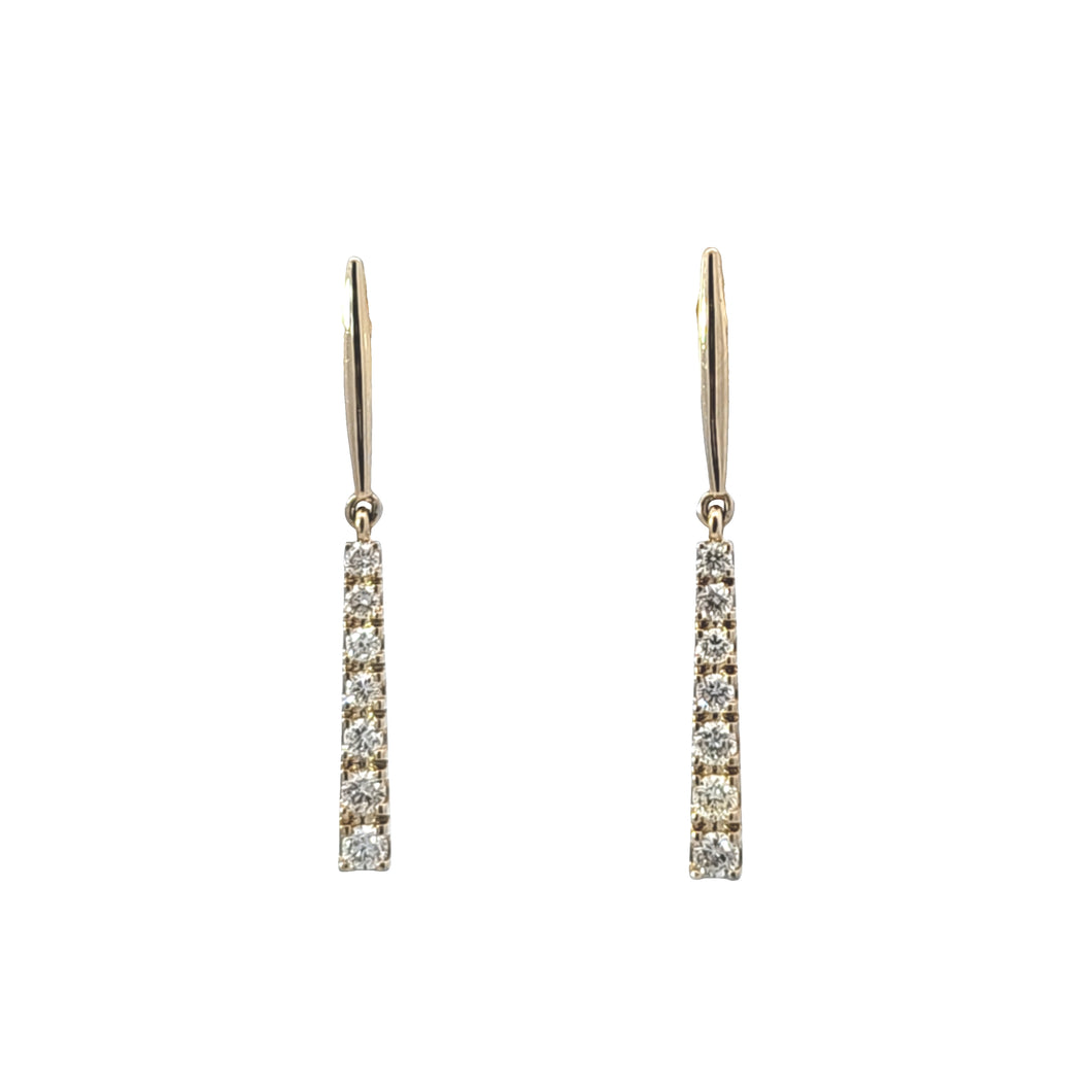 14k Yellow Gold Graduating Diamond Bar Dangle Earrings (I9696)