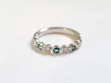 Load image into Gallery viewer, 14k White Gold Bezel Set Diamond &amp; Emerald Band

