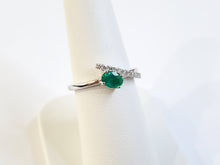 Load image into Gallery viewer, 14k White Gold Oval Emerald &amp; Diamond Crossover Ring
