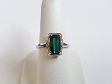 Load image into Gallery viewer, 14k White Gold Vertically Set Rectangle Green Tourmaline &amp; Diamond Accent Ring (I9833)

