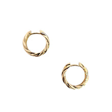Load image into Gallery viewer, 14k Gold Modern Rope-Style Hoop Earrings w/ Pave Diamond Strand
