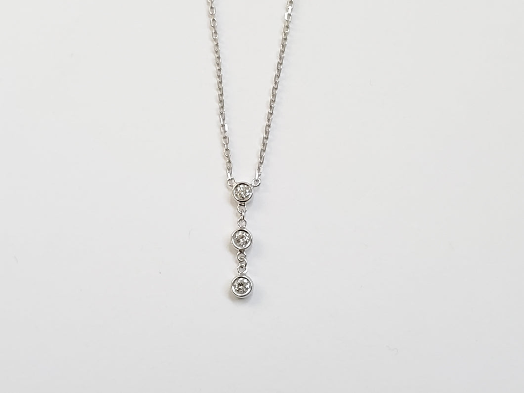 14k Gold Triple Bezel Set Diamond Drop Necklace (I9657)