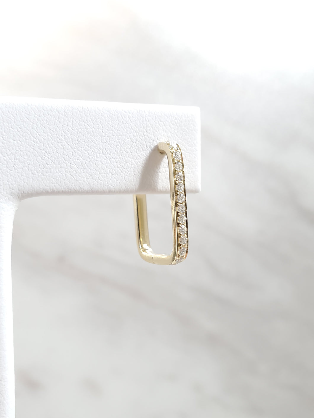 14k Gold Diamond Rectangle Hoop Earrings