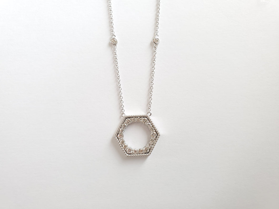 14k White Gold Hexagon Negative Space Diamond Necklace (I9807)
