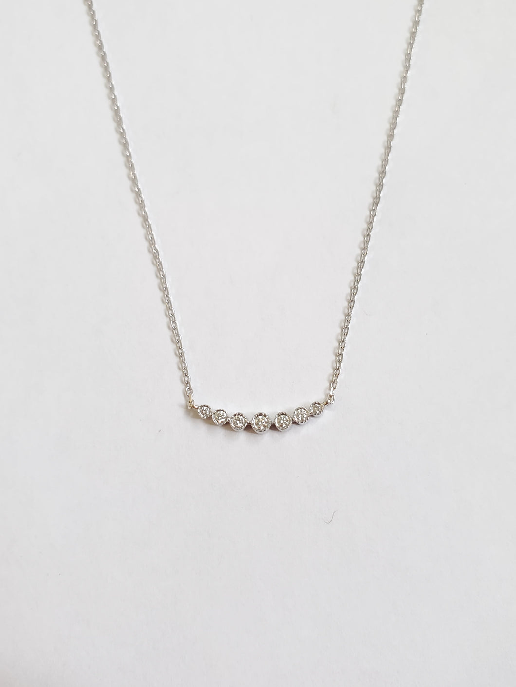 14k Gold Textured Bezel Set Diamond Curved Necklace
