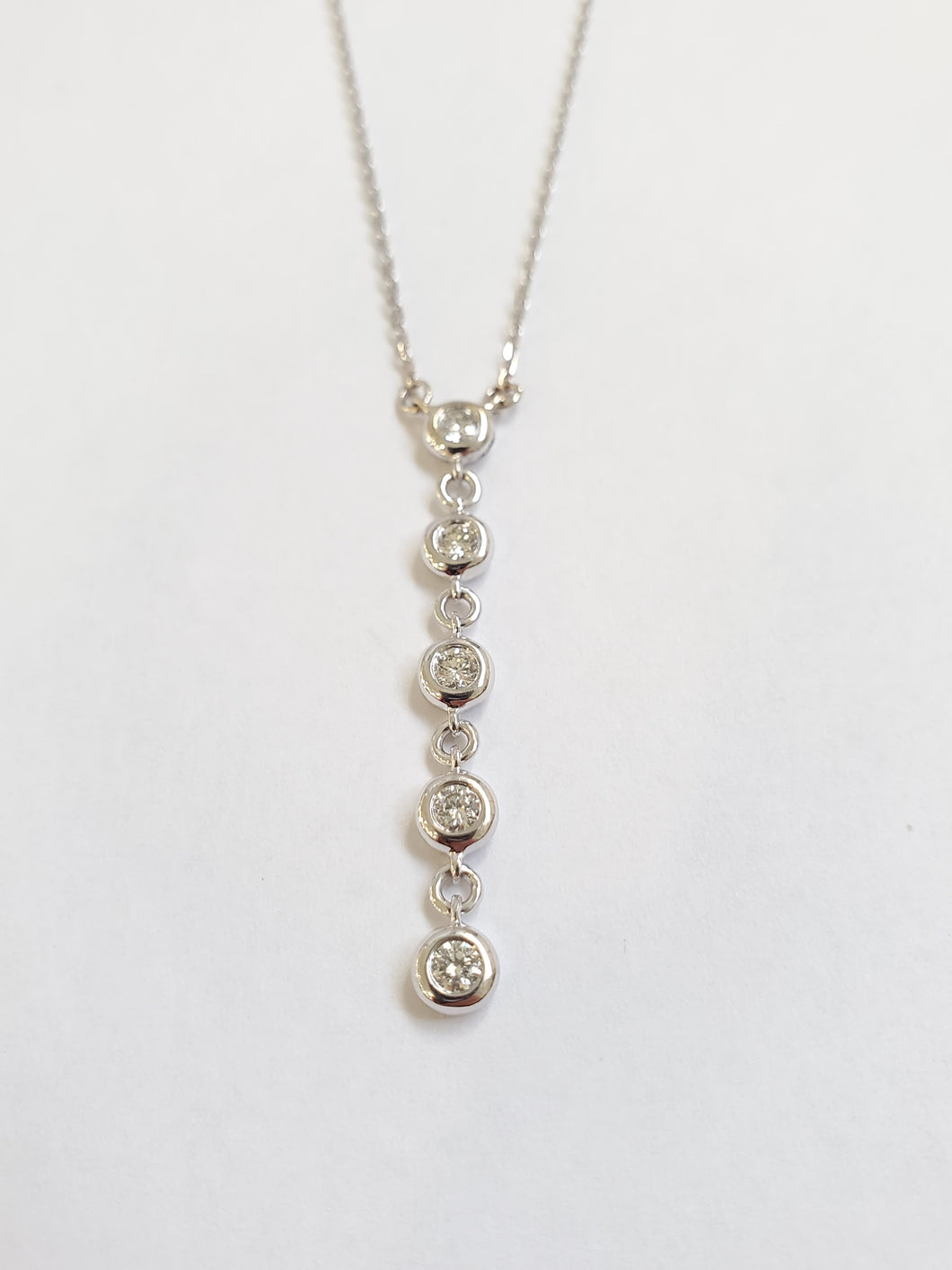 14k White Gold Bezel Set Diamond Y Necklace (I9725)