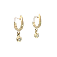 Load image into Gallery viewer, 14k Gold Bezel Set Diamond Drop Huggie Earrings
