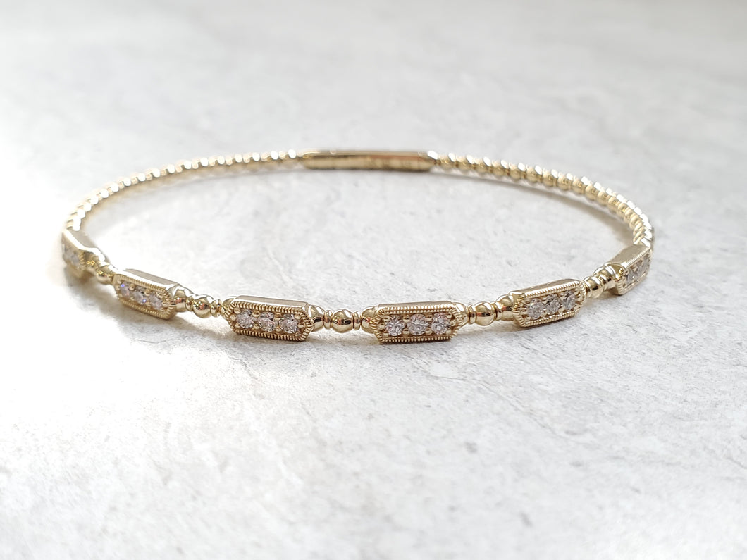14k Yellow Gold Pave Diamond Pod Flex Cuff Bracelet (I9674)