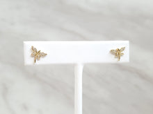 Load image into Gallery viewer, 14k Yellow Gold Diamond Dragonfly Stud Earrings (I9714)
