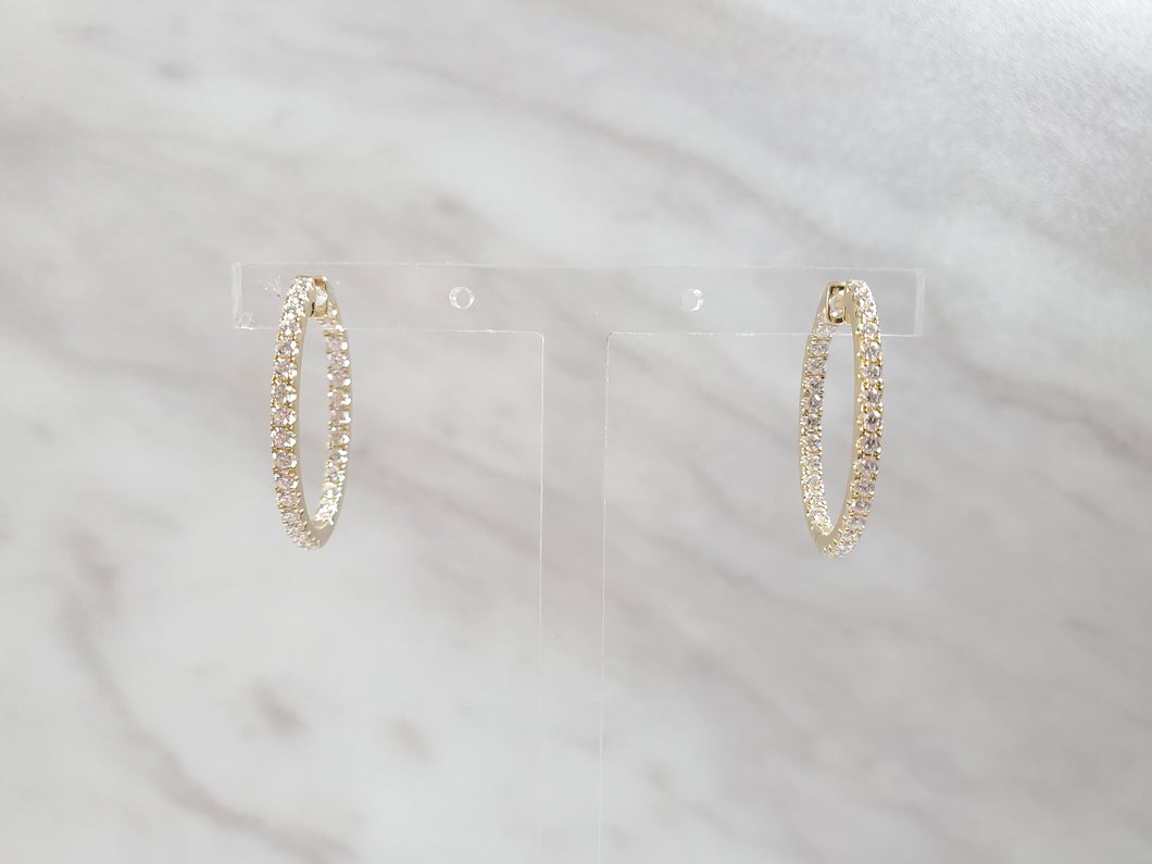 14k Yellow Gold Inside Out Diamond Hoop Earrings (I9853)