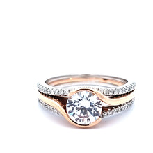 Load image into Gallery viewer, 14k White &amp; Rose Gold Diamond Double Band with Cubic Zirconia Center Stone Engagement Ring (I365)
