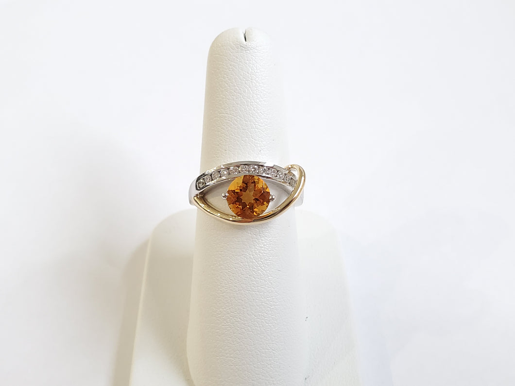 14k Yellow Gold Citrine & Diamond Crossover Ring (I9739)