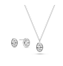 Load image into Gallery viewer, Sif Jakobs Rhodium or 18k Gold Plated Oval Bezel Set CZ Necklace &amp; Earrings Set
