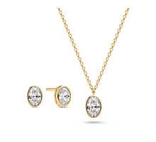 Load image into Gallery viewer, Sif Jakobs Rhodium or 18k Gold Plated Oval Bezel Set CZ Necklace &amp; Earrings Set
